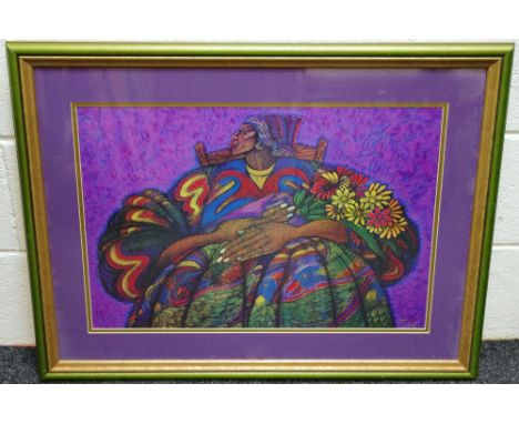 Contemporary School, African Lady Holding Flowers, limited edition print no.216/900, signed, framed