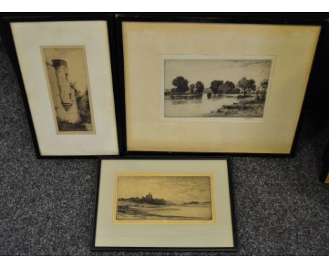 John Fullwood, by and after, Halliford Reach, Shepperton-on-Thames, etched print, blind stamp; two further etchings (3)