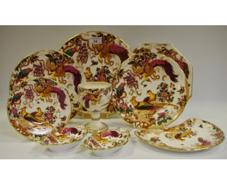 A Royal Crown Derby Old Avesbury patter goblet;   a pair of side plates;  an octagonal plate;  trinket rays;  etc (9)