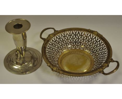 A WMF two handled pierced basket;  a Liberty Heritage Archibald Knox candlestick, 9807