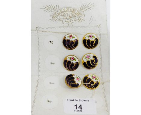 A set of six vintage French gilt metal and enamel buttons (6) 