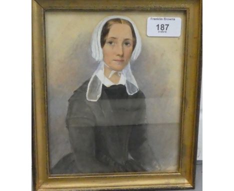 19th Century School 'Portrait of a Young Woman' Watercolour, in a glazed and gilt wood frame, 15 x 19cm