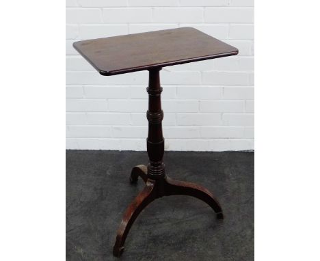 Early 19th century mahogany tilt top tea table on a turned column and tripod base, 75 x 49cm 