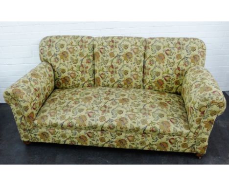 Floral upholstered three seater drop end sofa, 85 x 184cm