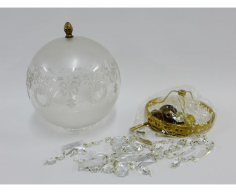 Modern chandelier style light fitting and an etched glass globular shade