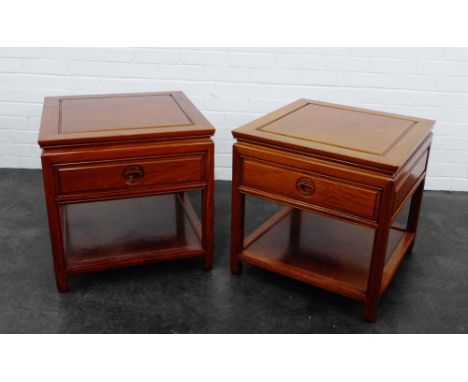 Pair of cherrywood Chinese style side / lamp tables, 57 x 56cm, (2) 