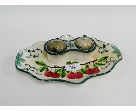 Wemyss inkwell with cherry pattern, 26cm long