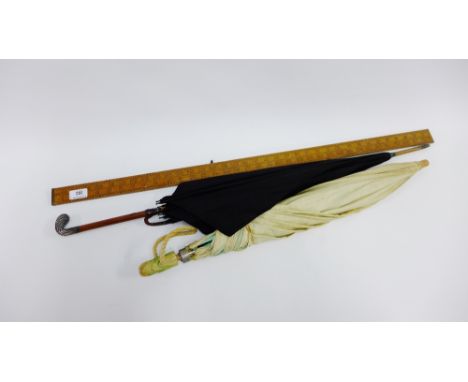 A mixed lot to include two vintage umbrellas and a Ravone No.1139 yard ruler, (3) 