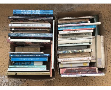A large quantity of books on antique needlework, including volumes on the Victorian sampler