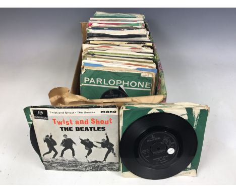 A quantity of 45 rpm singles including Procul Harum, George Harrison, Rolling Stones, The Beatles on Parlophone label, the A 