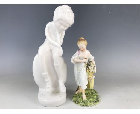 A Spode James figurine together with a Copenhagen figurine of a girl holding a wheatsheaf (a/f)