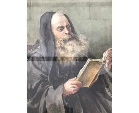 Mary Constance Adamson (b.1863) Sensitive portrait of a Friar from Lindisfarne, depicted seated in a chair and reading, water