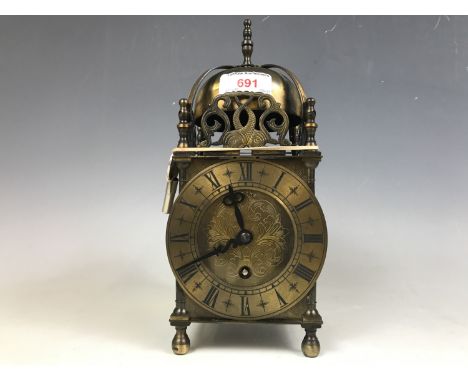 A mid-20th Century Smiths reproduction lantern clock, 25 cm