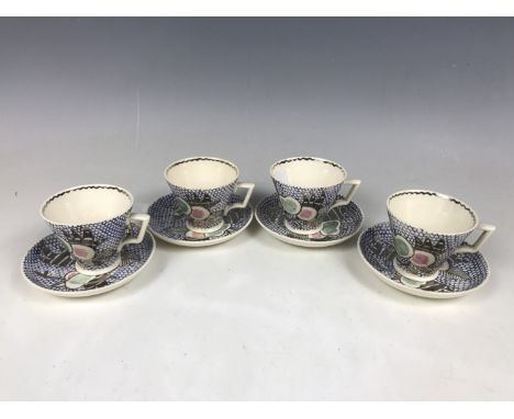 Hand-enamelled cabinet coffee cans and saucers