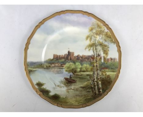 A Royal Worcester plate transfer-printed and hand-tinted in depiction of Windsor Castle