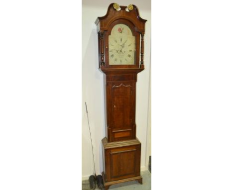 A 19th Century oak and mahogany crossbanded longcase clock, the painted arch dial signed Ja Chapman March with eight day stri