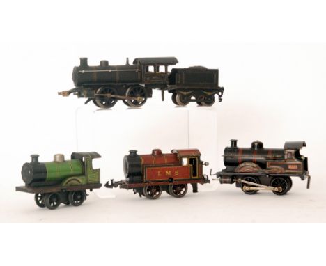 A Bing O gauge 0-4-0 locomotive and tender 4040 in black livery, a 0-4-0 King George V tank locomotive 1902, a 0-4-0 tank loc