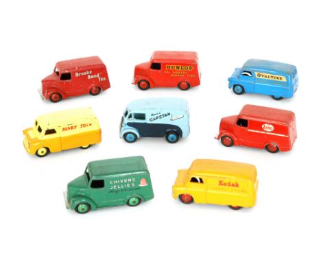 Three Dinky trojan vans Dunlop, Brooke Bond tea, Esso, also three Bedford vans Kodak, Dinky Toys, Ovaltine and a Capstan Morr