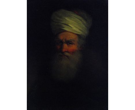 FOLLOWER OF CHRISTIAN WILHELM ERNST DIETRICH (1712-1774) - Portrait of an elderly gentleman wearing a turban, oil on panel, f