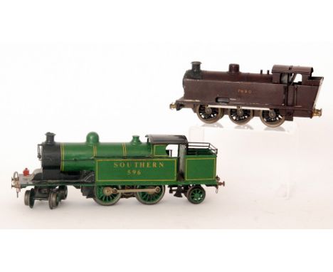 A Bing O gauge electric 4-4-2 Southern tank locomotive in green livery and a Walker and Holtzapffle locomotive 789 0-6-0 in m