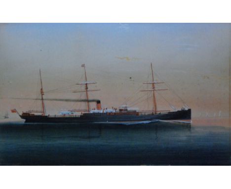 C KENSINGTON (LATE 19TH CENTURY) - A portrait of the steam ship SS City of Oxford, gouache, signed and dated 1887, unframed, 