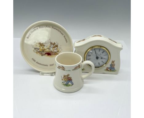 These three pieces include two that celebrate the 65th Anniversary, both depicting Nursery ware Scenes: a Bunnykins dish and 