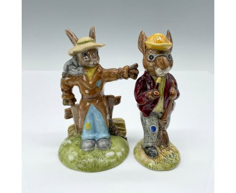 Scarecrow figurine DB359, issued in 2005, features a brown coat, blue trousers, yellow straw hat, brown straw, and light brow