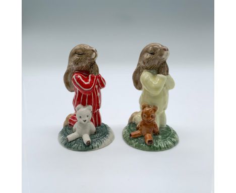 Bedtime DB63 is a figurine from 1986 of a rabbit kneeling with his eyes closed and hands together. Bedtime DB103 is from the 