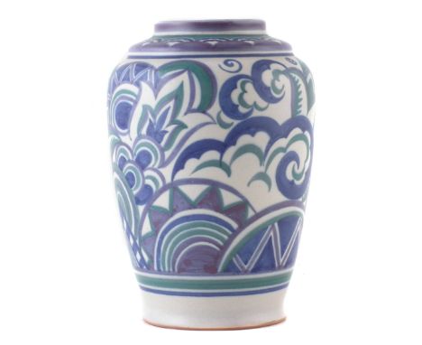 Poole Carter Stabler Adams vase , painted with an elaborate Art Deco pattern, impressed mark to base, 24.5cm high CONDITION R