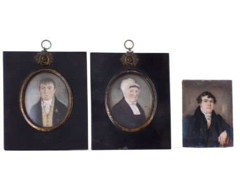 English School, early 19th century, Two portrait miniatures of a gentleman and an elderly lady, both initialled J.B.H., oval,