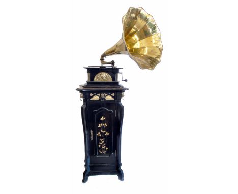 A Gramophone and Typewriter Ltd Melba gramophone with G &amp; T Exhibition sound box, brass tone-arm, twelve inch rigid turnt