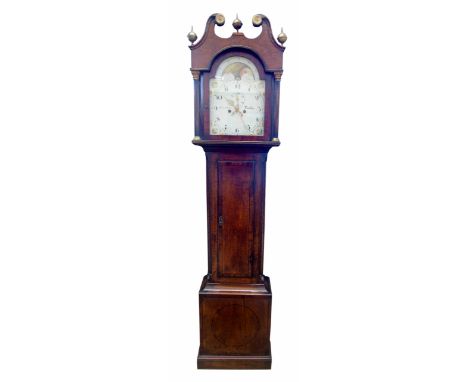 William Lettey, Dunster, long case clock, 8-day movement striking on single bell, white painted arched dial with rolling moon