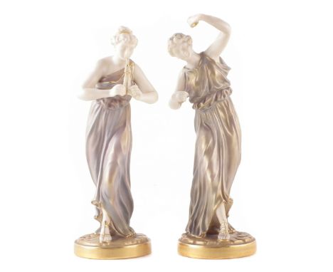Pair of Royal Worcester figures , modelled as female dancers, shape numbers 1827 and 1828, date codes for 1926/27 and 1928, 2