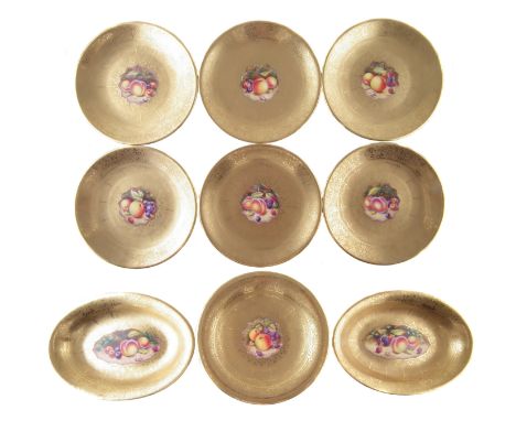 Royal Worcester dessert service , to include size plates signed H. Henry, a tazza signed Parr, and two oval dishes signed Hen