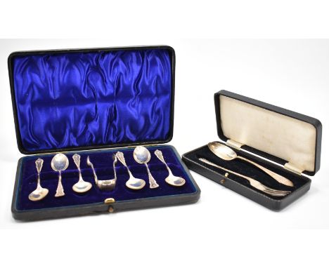 Two set of cased silver flat ware. The lot to include a set of six&nbsp;Joseph Gloster tea spoons and sugar tongs (hallmarked