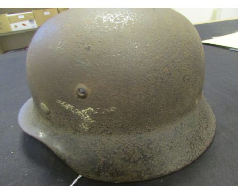German WW2 Luftwaffe double decal battle damaged helmet with two bullet holes strait through it could tell a story