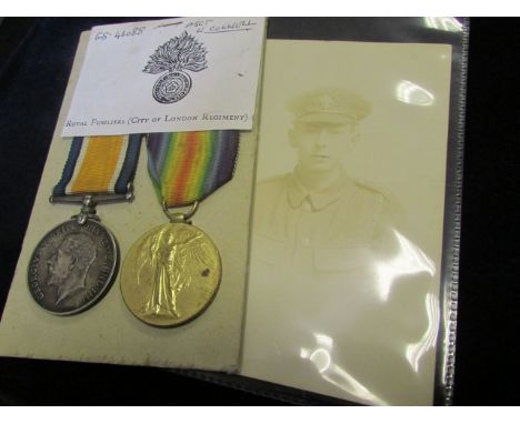 BWM & Victory Medal to GS-46088 A.Sjt A E Colwell R. Fusiliers. GVF (2)