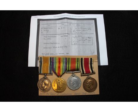 Group to 3577 Pte Percy R. Gladwell A.P.C. Medals - BWM & Victory, Defence Medal and GVI Special Constabulary Medal. VF (4)