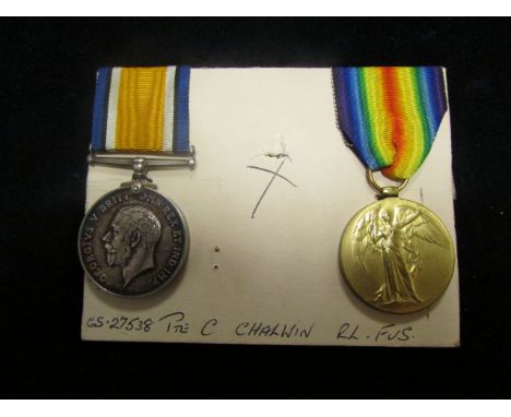 BWM & Victory Medal to GS-27538 Pte C Chalwin R. Fusiliers. EF (2)