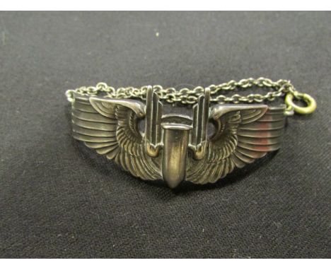 US WW2 Bombardiers badge converted to a bracelet named on the back nice item for us air force collector