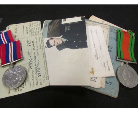 RAF airman's service and release book to 1802878 Cpl Armourer E V R Wright with Defence and War medals call up papers ID card