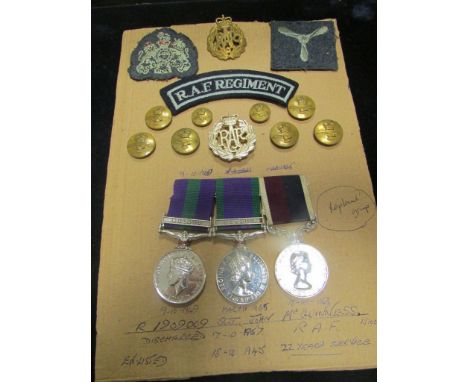 RAF group to Cpl J McGuinness (R1909009) RAF. Medals - GSM GVI with Malaya clasp, CSM QE2 with Borneo clasp and QE2 RAF LSGC 