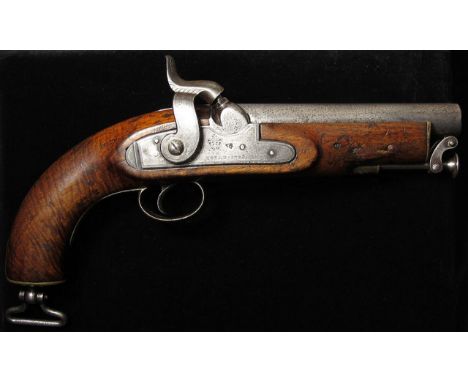 Pistol: A .58 calibre Tower Sea Service, percussion belt pistol. Stepped lock marked Crown 'V.R.' & 'Tower' 1843. Profuse bar