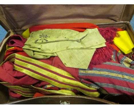 Victorian Edwardian officers dress uniforms sashes etc, in vintage suit case named to D H Gordon from Norfolk possibly served