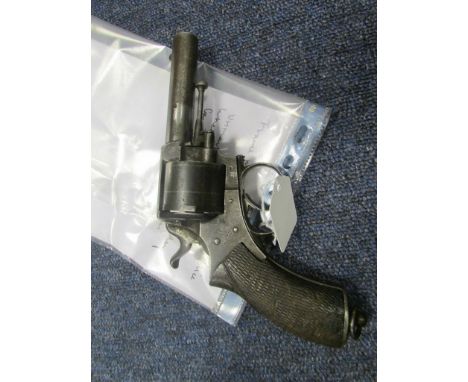 Pistol: a large .450 Calibre Bulldog Revolver circa 1875. Frame marked 'C.P' (City Police) '1' (Precinct?) '308' (serial numb