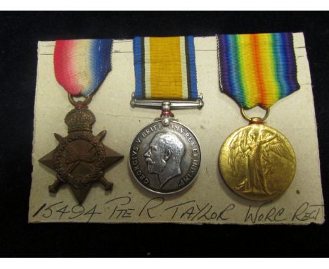 1915 Star Trio to 15494 Pte R Taylor Worcester Regt. VF (3)
