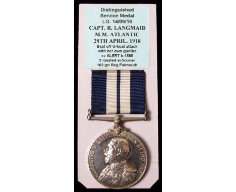 Distinguished Service Medal: An extremely rare D.S.M. awarded to Captain Richard Langmaid Mercantile Marine. One of only TWO 