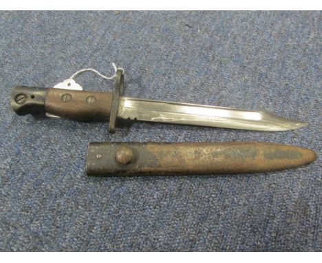 Bayonet: A No5 MKI Jungle Carbine bayonet. Ricasso marked 'WSC & 294' (The Wilkinson Code). The Ricasso also has 2 small notc