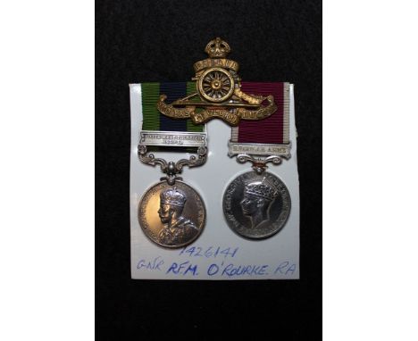 Group to 1426141 Gnr R F M O'Rourke RA. Medals - India General Service Medal with North West Frontier 1930-31 clasp and GVI R