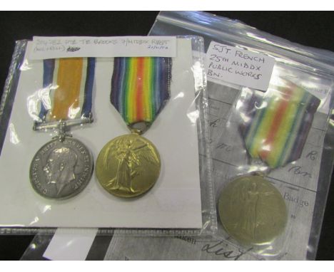 BWM & Victory 204282 Pte T.E.Brooks Middx Regt, served 7th Bn and a Victory medal PW 2526 Sjt.W.French Middx R, served 25th P